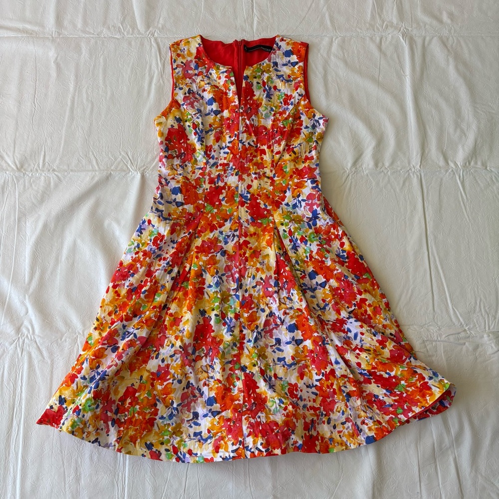 CHEETA B MULTICOLOR FLORAL FIT N FLARE PLEATED FULLY LINED PETTICOAT DRESS SIZ 4